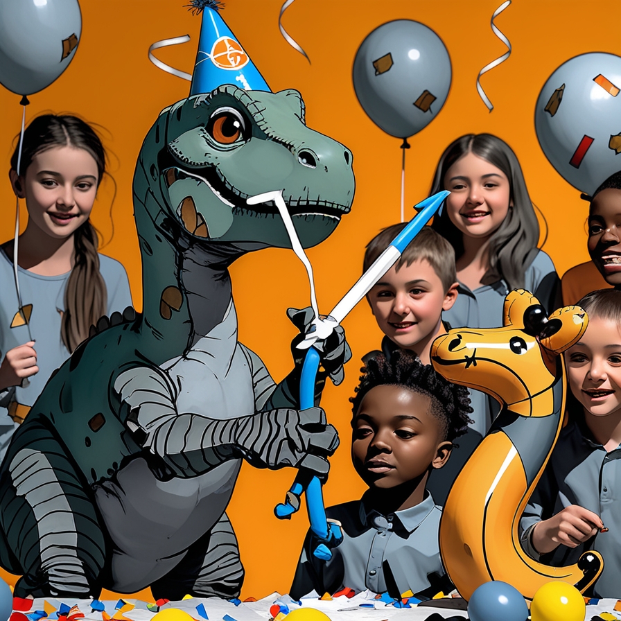 Balloon Animals in a Dinosaur Costume