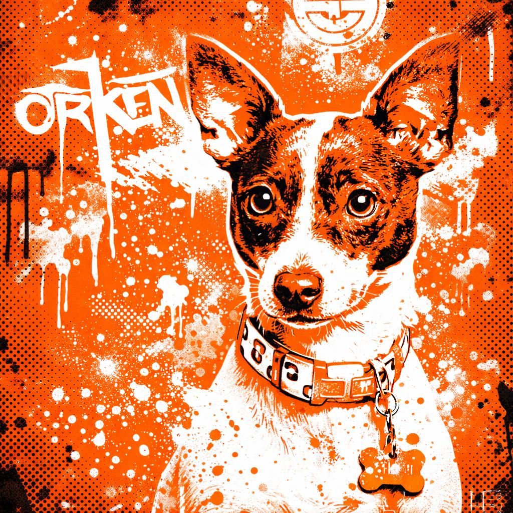 Stylized poster portrait of Bandit the rat terrier
